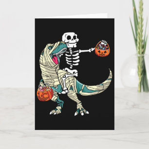 Skeleton Riding Mummy Dinosaur T Rex Halloween Fun Card