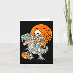 Skeleton Riding Mummy Dinosaur T Rex Halloween Fun Card