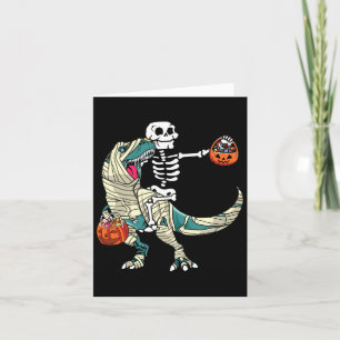 Skeleton Riding Mummy Dinosaur T Rex Halloween Fun Card