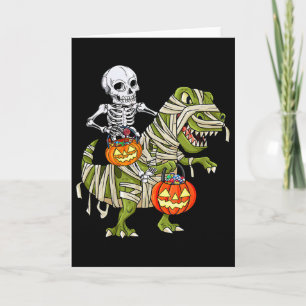 Skeleton Riding Mummy Dinosaur T Rex Halloween Fun Card