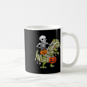 Skeleton Riding Mummy Dinosaur T Rex Halloween Fun Coffee Mug