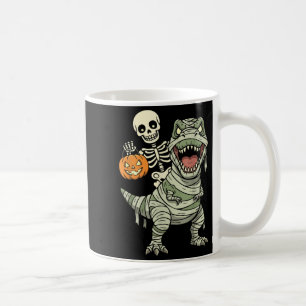 Skeleton Riding Mummy Dinosaur T Rex Halloween Fun Coffee Mug