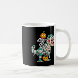 Skeleton Riding Mummy Dinosaur T Rex Halloween Fun Coffee Mug