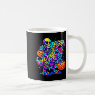 Skeleton Riding Mummy Dinosaur T Rex Halloween Fun Coffee Mug