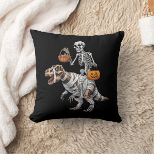 Skeleton Riding Mummy Dinosaur T rex Halloween Fun Cushion