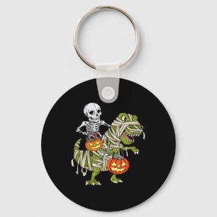 Skeleton Riding Mummy Dinosaur T rex Halloween Fun Key Ring