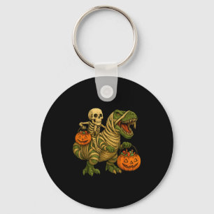 Skeleton Riding Mummy Dinosaur T Rex Halloween Fun Key Ring