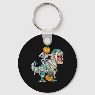 Skeleton Riding Mummy Dinosaur T rex Halloween Fun Key Ring