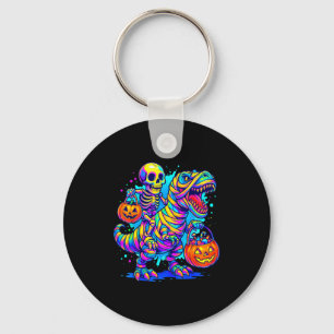 Skeleton Riding Mummy Dinosaur T Rex Halloween Fun Key Ring