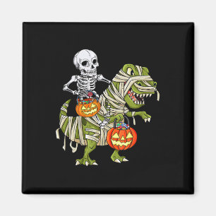 Skeleton Riding Mummy Dinosaur T Rex Halloween Fun Magnet