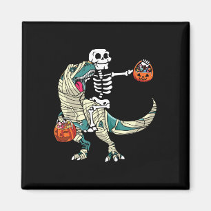 Skeleton Riding Mummy Dinosaur T Rex Halloween Fun Magnet