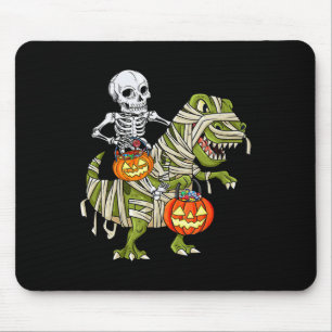 Skeleton Riding Mummy Dinosaur T rex Halloween Fun Mouse Mat