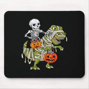 Skeleton Riding Mummy Dinosaur T Rex Halloween Fun Mouse Mat