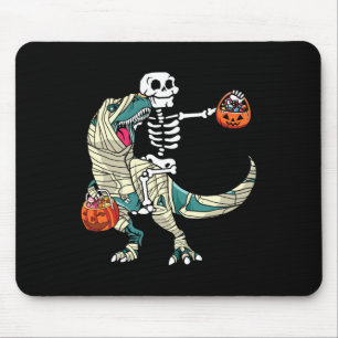 Skeleton Riding Mummy Dinosaur T Rex Halloween Fun Mouse Mat