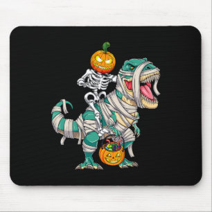 Skeleton Riding Mummy Dinosaur T rex Halloween Fun Mouse Mat