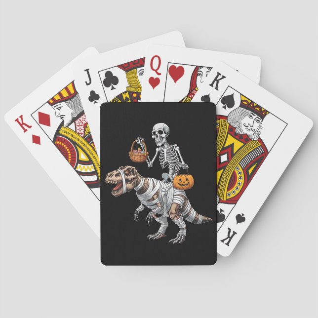 Skeleton Riding Mummy Dinosaur T rex Halloween Fun Playing Cards (Back)
