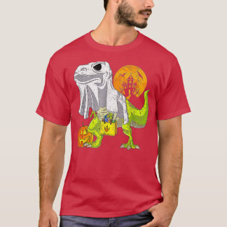 Skeleton Riding Mummy Dinosaur T Rex Halloween Fun T-Shirt