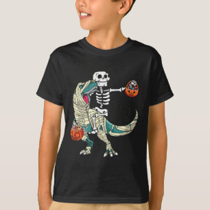 Skeleton Riding Mummy Dinosaur T Rex Halloween Fun T-Shirt