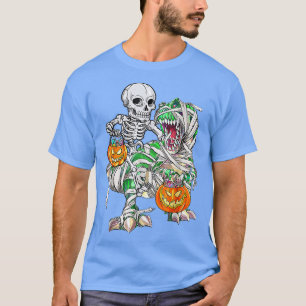Skeleton Riding Mummy Dinosaur T Rex Halloween Fun T-Shirt