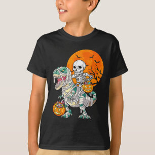 Skeleton Riding Mummy Dinosaur T Rex Halloween Fun T-Shirt
