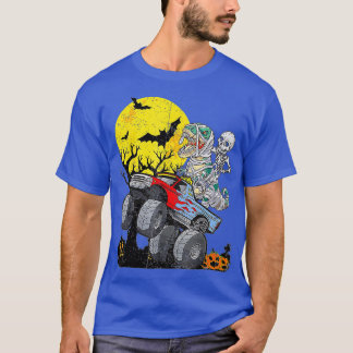 Skeleton Riding Mummy Dinosaur T Rex Halloween Fun T-Shirt