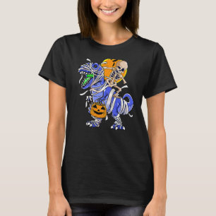 Skeleton Riding Mummy Dinosaur T rex Halloween Fun T-Shirt