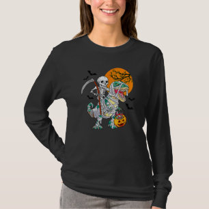 Skeleton Riding Mummy Dinosaur T Rex Halloween Fun T-Shirt