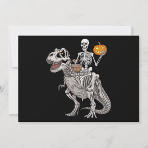Skeleton Riding Mummy Dinosaur T rex Halloween Invitation