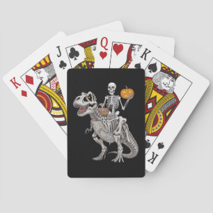 Skeleton Riding Mummy Dinosaur T rex Halloween Playing Cards