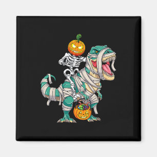 Skeleton Riding Mummy Dinosaur T rex Halloween Pum Magnet