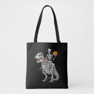 Skeleton Riding Mummy Dinosaur T rex Halloween Tote Bag