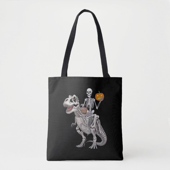 Skeleton Riding Mummy Dinosaur T rex Halloween  Tote Bag (Front)