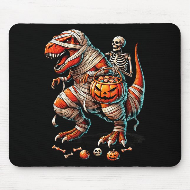 Skeleton Riding Mummy Dinosaur T Rex Kid Boy Funny Mouse Mat (Front)