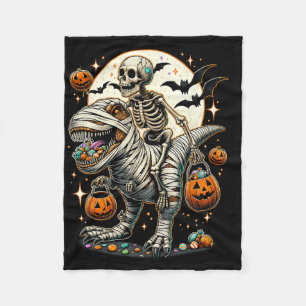 Skeleton Riding Mummy Dinosaur T Rex Kids Boys Men Fleece Blanket