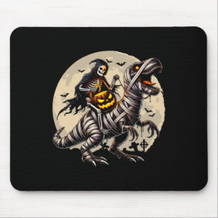 Skeleton Riding Mummy Dinosaur T Rex Pumpkin Funny Mouse Mat