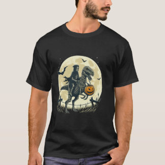 Skeleton Riding Mummy Dinosaur T Rex Pumpkin Funny T-Shirt