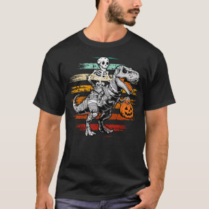 Skeleton Riding Mummy Dinosaur T rex Retro Hallowe T-Shirt
