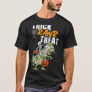 Skeleton Riding Mummy Dinosaur Trick Rawr Treat Ha T-Shirt