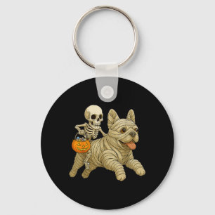 Skeleton Riding Mummy French Bulldog Dog Halloween Key Ring