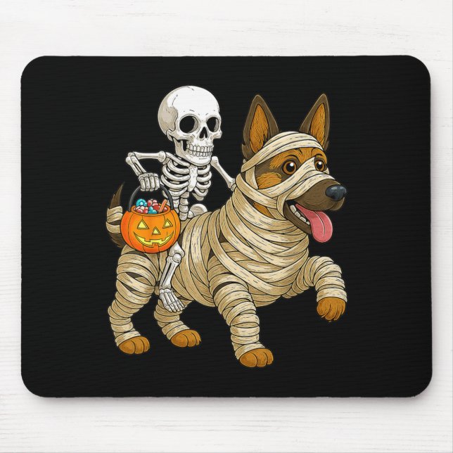 Skeleton Riding Mummy German Shepherd Dog Mouse Mat (Front)