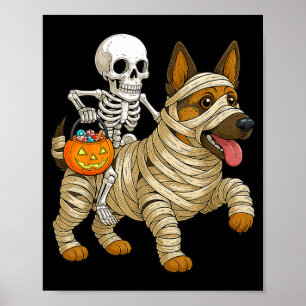 Skeleton Riding Mummy German Shepherd Dog Poster