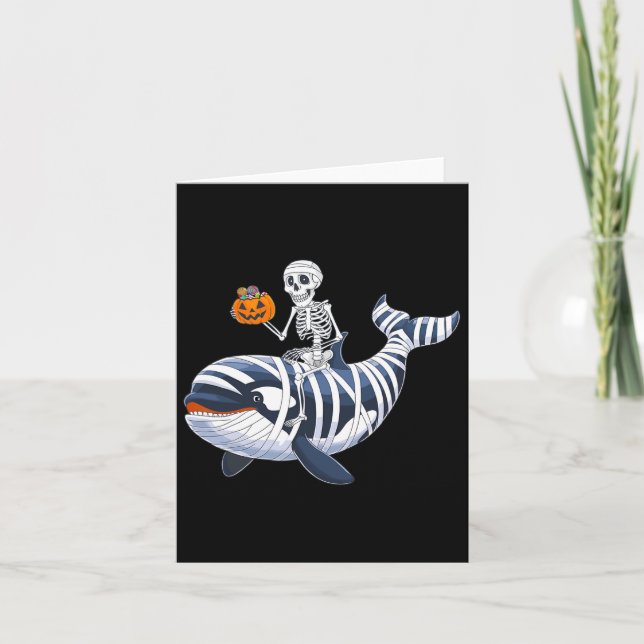 Skeleton Riding Mummy Orca Halloween Candy Whale  Card (Front)