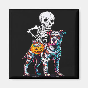 Skeleton Riding Mummy Pitbull Dog Halloween Funny Magnet