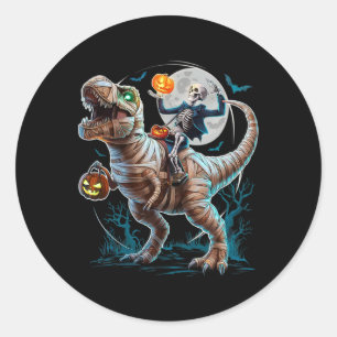Skeleton Riding Mummy Pumpkin T Rex Dinosaur Funny Classic Round Sticker