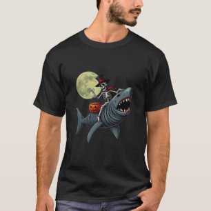 Skeleton Riding Mummy Shark Funny Halloween Pumpki T-Shirt