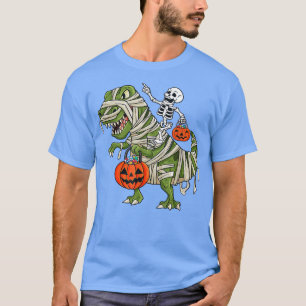 Skeleton Riding Mummy T Rex Halloween Boys Girls K T-Shirt