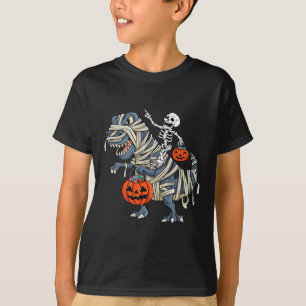 Skeleton Riding Mummy T Rex Halloween Boys Girls K T-Shirt