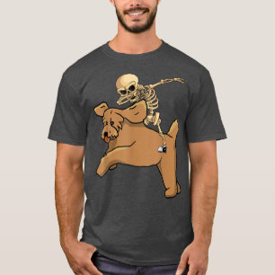 Skeleton Riding Poodle Lazy Halloween Costume Cute T-Shirt