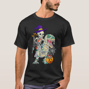 Skeleton Riding Rex Dinosaur Pumpkin  Halloween Ki T-Shirt