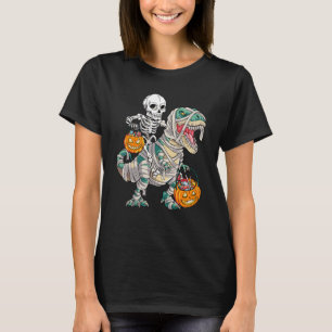 Skeleton Riding Rex Mummy Dinosaur Kids Trick or T T-Shirt